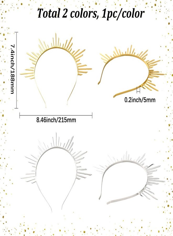 CABODYALS 2Pcs Gold Silver Sun Goddess Halo Crown Renfaire Sunburst Zip Tie Spikes Angel Celestial Headband Renaissance Cosplay Costume Headpiece Hair Bands for Women Halloween Wedding Hair Accessory - Image 2